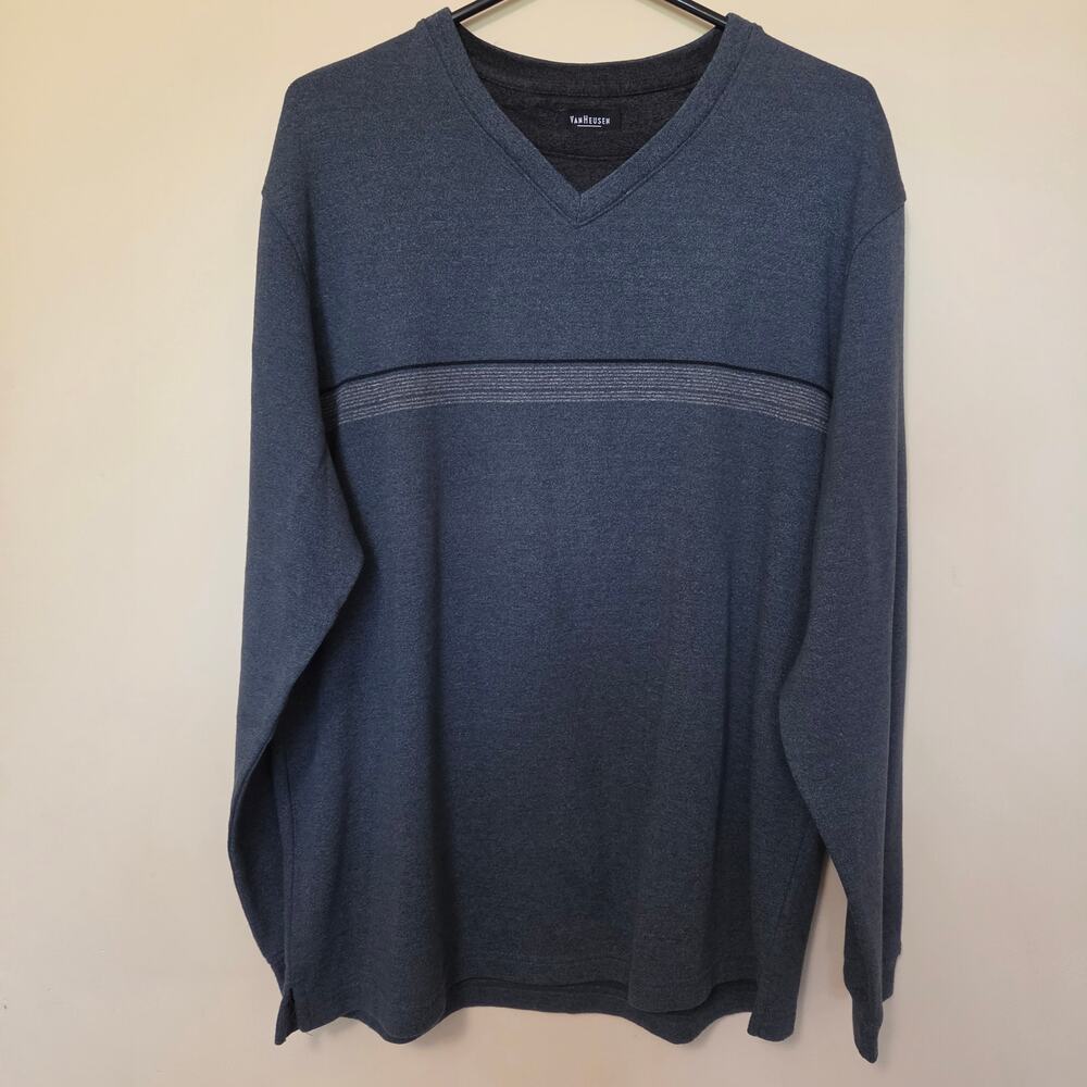 NWOT Men's Van Heusen L Sweatshirt Sweater Double V-Neck Long Sleeve Blue Gray